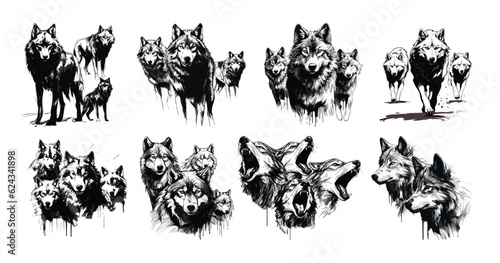 Hand drawn simple wolves collection  photo