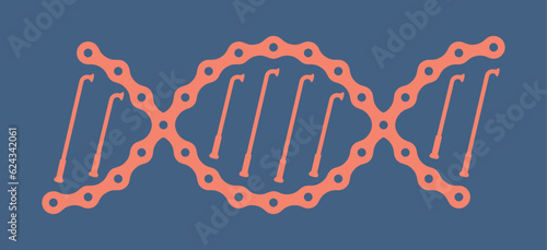 Vector symbol of DNA matrix composed of bicycle chain and spokes. Blue background photo
