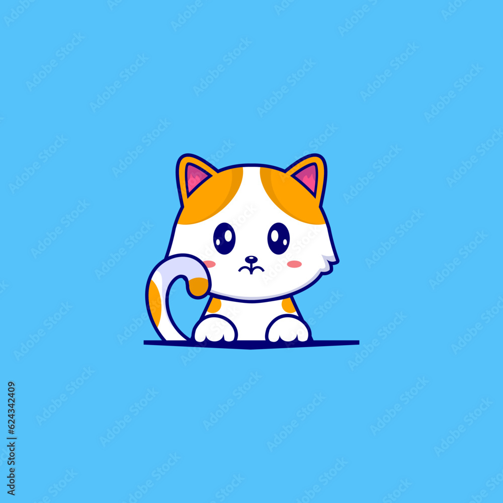 Cat cartoon vector icon, Cute cat with a cute anxious face climbing the wall