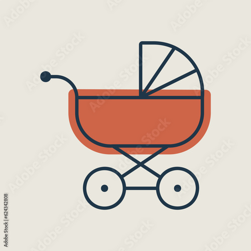 Stroller baby, carriage vector isolated icon