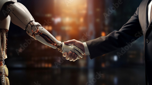 Image of coexistence of humans and AI [AI generation].
