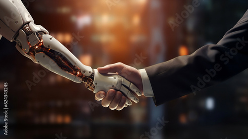 Image of coexistence of humans and AI [AI generation].
