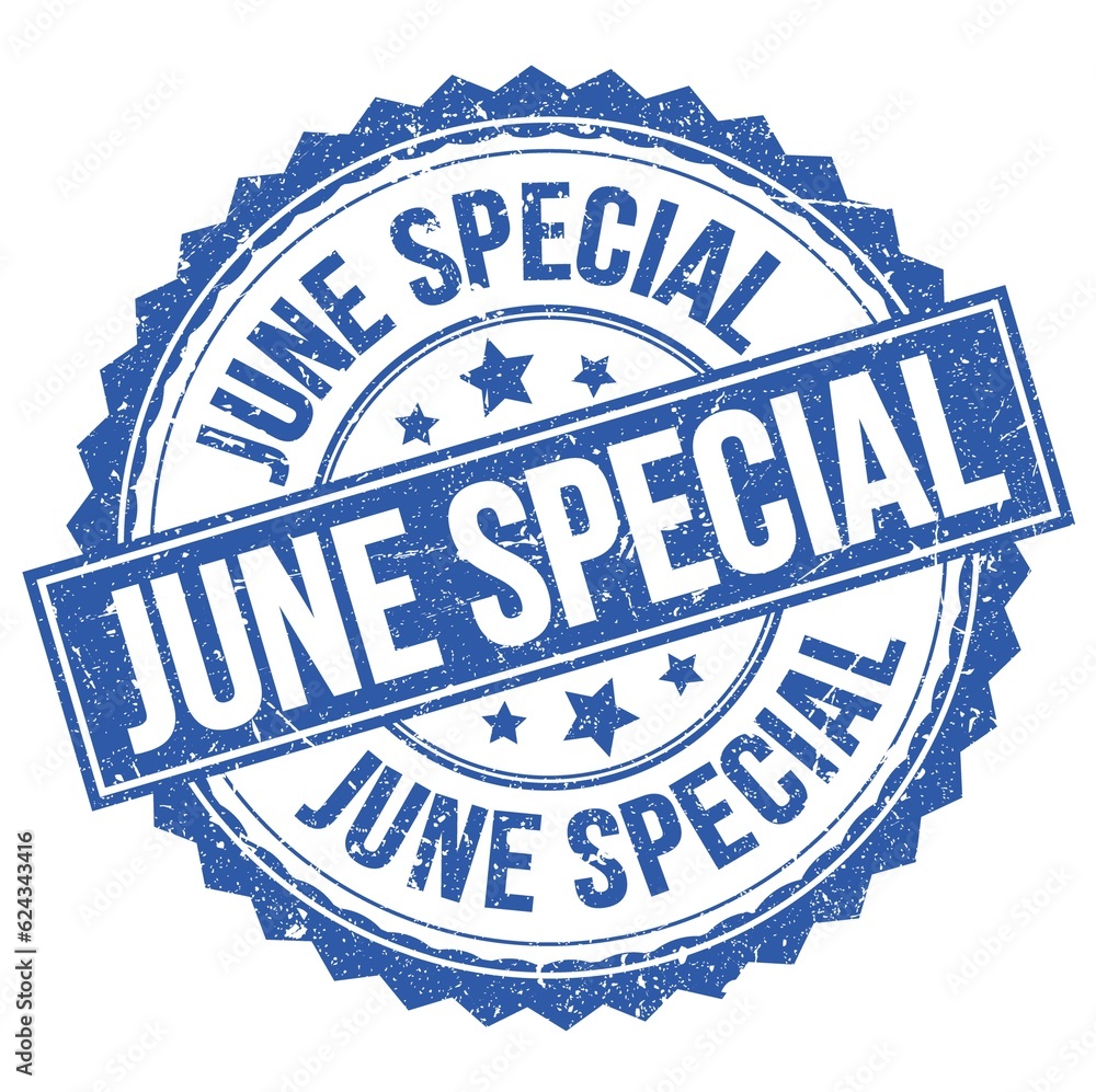 JUNE SPECIAL text on blue round stamp sign