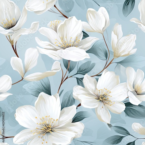 Seamless background of white floral pattern .fabric texture. Pastel color background.