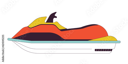 Scooter jetski flat line color isolated vector object. Jet ski motorcycle. Water sports. Editable clip art image on white background. Simple outline cartoon spot illustration for web design