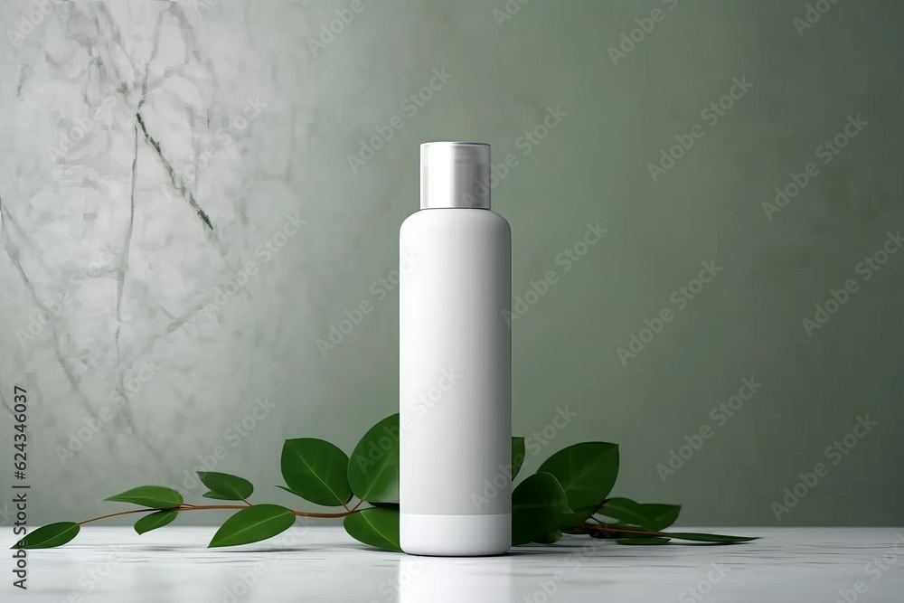 Mockup of cosmetic jars and bottles on the background of a branch Mockup of cosmetic jars and bottles on the background of a branch