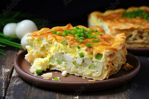 Country pie with boiled eggs and green onions