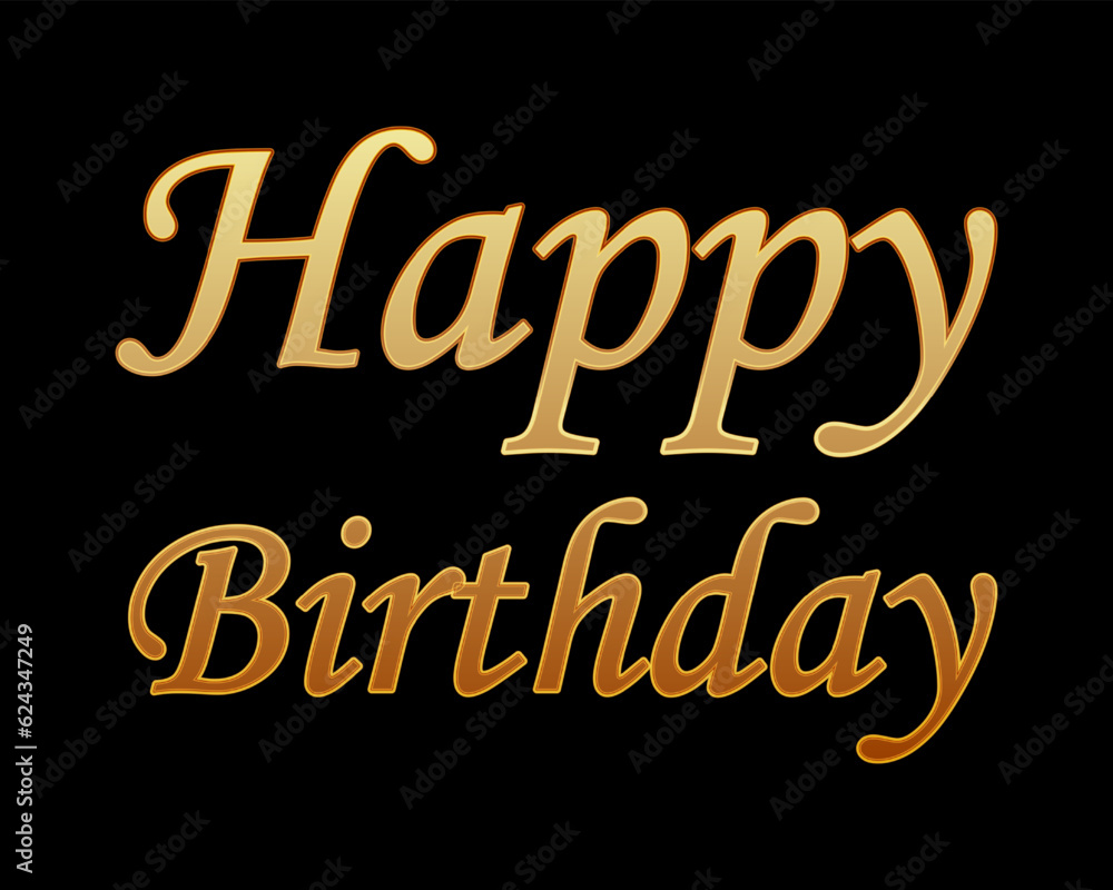 Happy birthday with 3d text. Decorative holiday ornament. Handwritten inscription with volumetric effect on a black background.