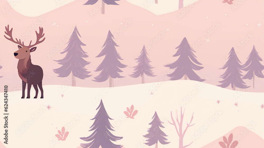 Naklejka premium seamless pattern landscape with deer, card, backdrop