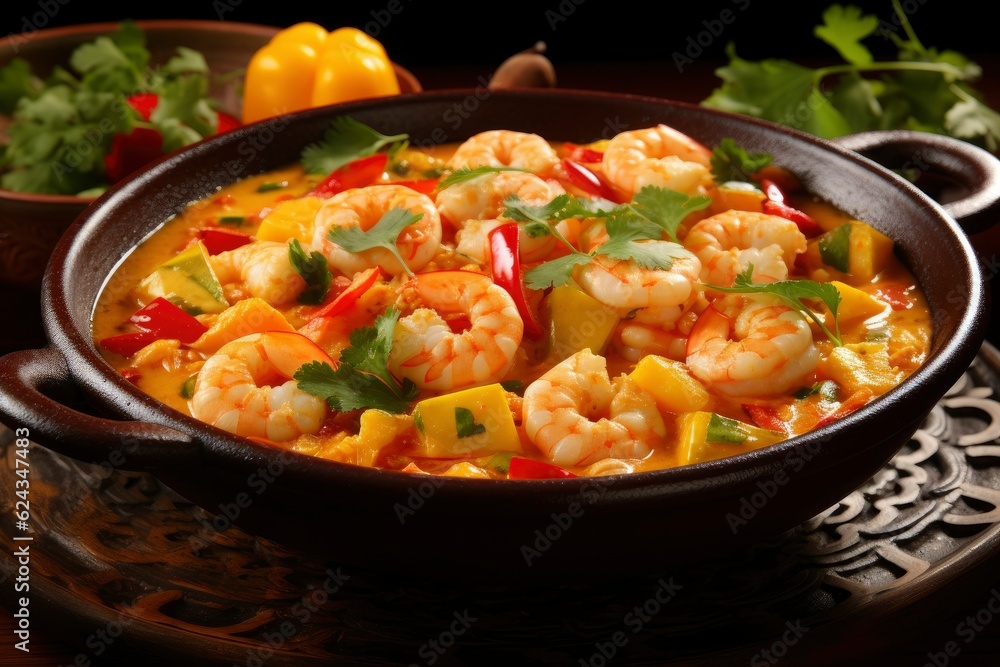 Shrimp stew. Traditional dish of Brazilian cuisine and consumed throughout the Brazilian coast, Moqueca de Camarao Shrimp stew. Traditional dish of Brazilian cuisine and consumed throughout the Brazilian coast, Moqueca de Camarao