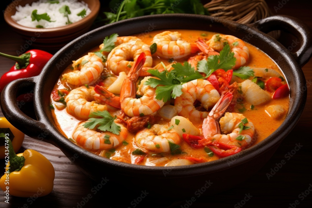 Shrimp stew. Traditional dish of Brazilian cuisine and consumed throughout the Brazilian coast, Moqueca de Camarao