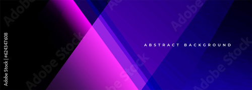Bright modern pink and blue abstract wide banner. Black and purple abstract background with diagonal lines and shapes. Vector illustration