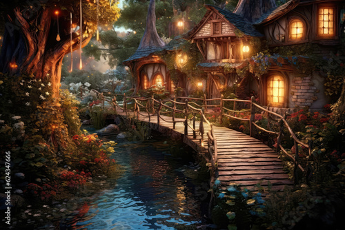 Enchanting, Fairy Tale Garden With Whimsical Pathways And Fairy Lights. Generative AI