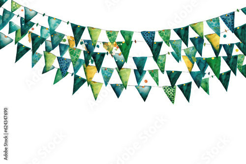 Carnival Garland With Green Flags On White Background. Generative AI photo