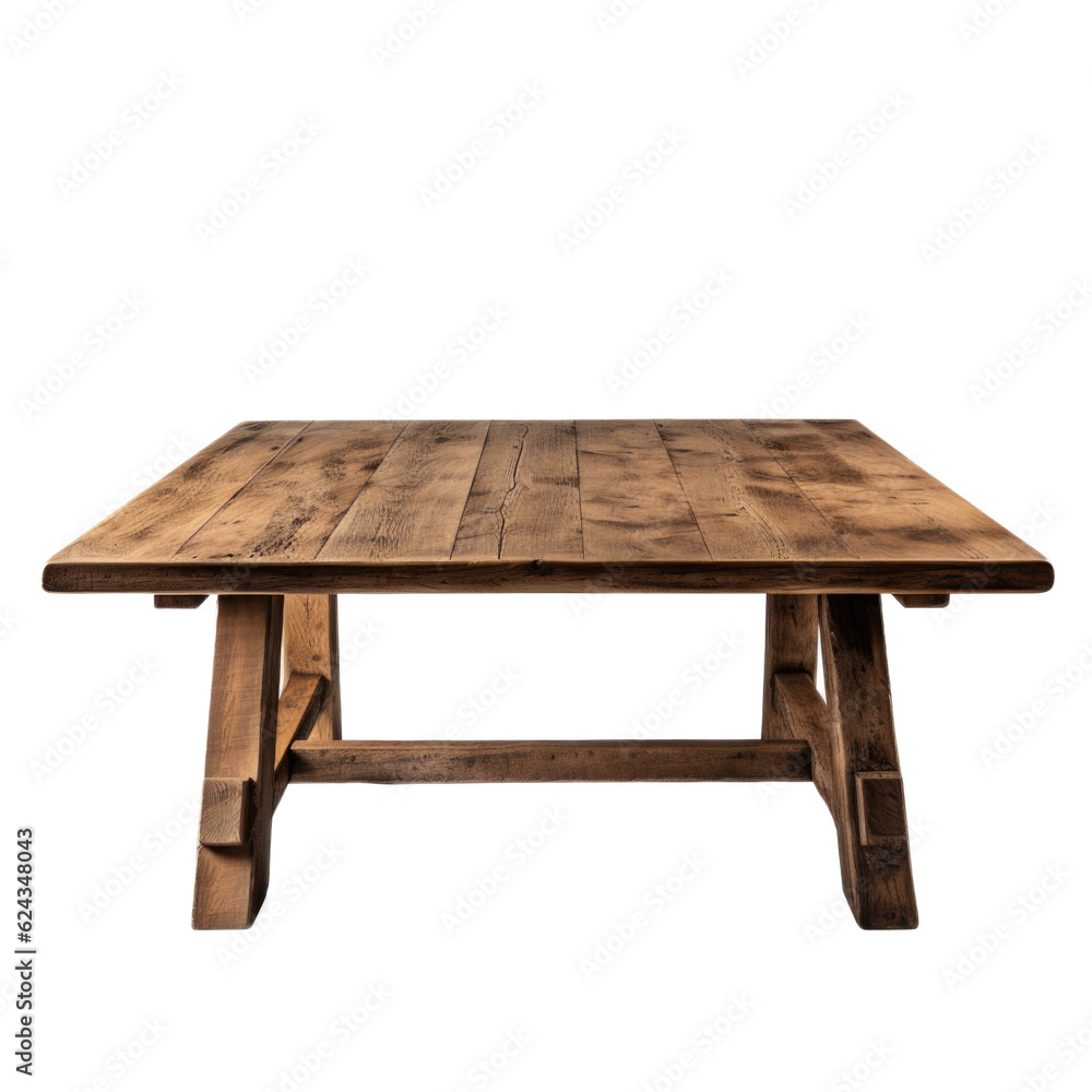 Reclaimed Wood Dining Table isolated on transparent background. Generative AI Reclaimed Wood Dining Table isolated on transparent background. Generative AI