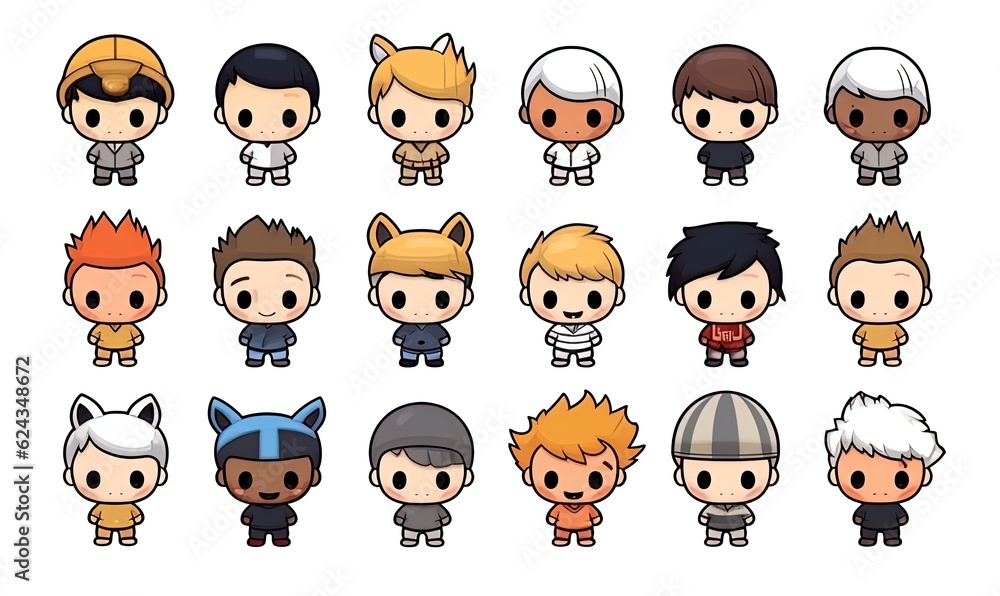 Set of human emojis of boys, girls in different actions. Set of human emojis of boys, girls in different actions.