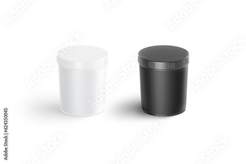 Blank black and white powder can mockup, side view