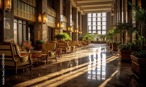 3d render of luxury spacious hotel lobby. Generative AI © HC FOTOSTUDIO