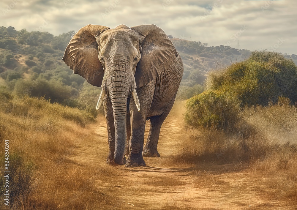 Fototapeta premium African elephant in african savanna. Generative AI