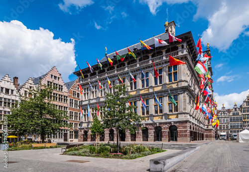 Antwerp City hall with flags, Belgium.