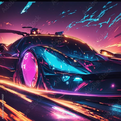 A modern and beautiful car with beautiful neon colors