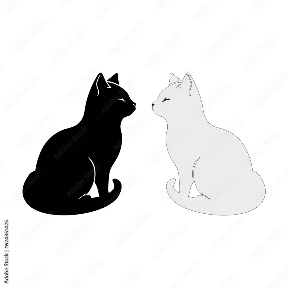 Black and White cats. Vector illustration of couple cats black and