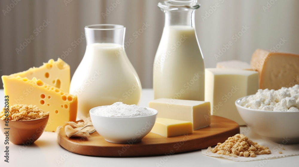 Vitamin D Foods. Dairy products on a table, Healthy Breakfast. Vitamin D Foods. Dairy products on a table, Healthy Breakfast.