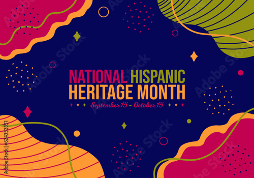 National Hispanic Heritage Month Memphis concept Background. September 15 to October 15 Awareness Celebration. Horizontal banner vector illustration. Website header social media post promotion graphic