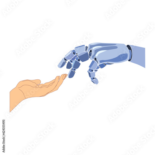 vector image hand and hand work information technology people and robots