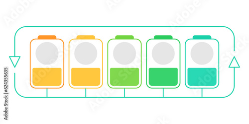 Battery recharging process infographic chart design template. Electricity saving. Abstract infochart with copy space. Instructional graphics with 5 step sequence. Visual data presentation