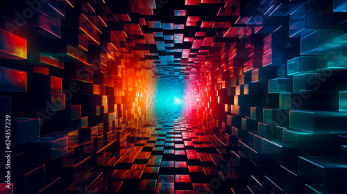 Abstract neon lights Sci-Fi futuristic Hi Tech virtual reality tunnel.AI generated.