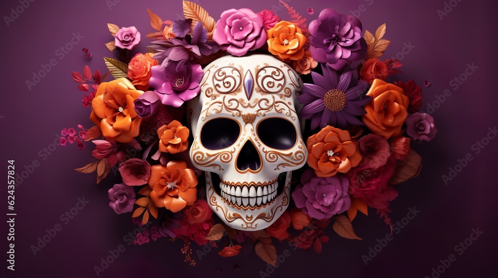 Sugar Skull (Calavera) to celebrate Mexico's Day of the Dead (Dia de Los Muertos), Generative AI Sugar Skull (Calavera) to celebrate Mexico's Day of the Dead (Dia de Los Muertos), Generative AI
