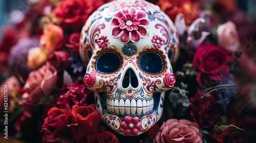 Sugar Skull  Calavera  to celebrate Mexico s Day of the Dead  Dia de Los Muertos   Generative AI