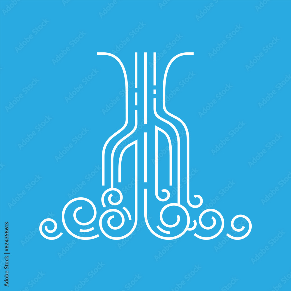 Waterfall in a linear style isolated on a blue background Waterfall in a linear style isolated on a blue background