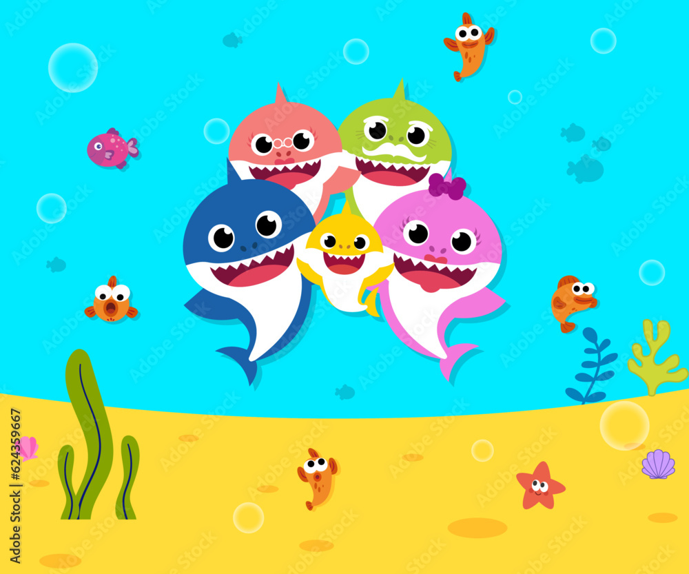 Baby shark birthday greeting card template. Shark cards. Birthday invite, happy child party in ocean style. Baby shark birthday greeting card template. Shark cards. Birthday invite, happy child party in ocean style.
