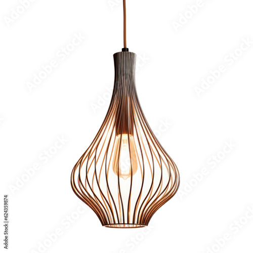 Metal Wire Pendant Light isolated on transparent background. Generative AI