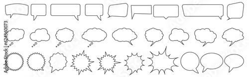 Speech bubbles thin outline icons set. Talk or chat message balloon and communication elements collection with editable stroke.