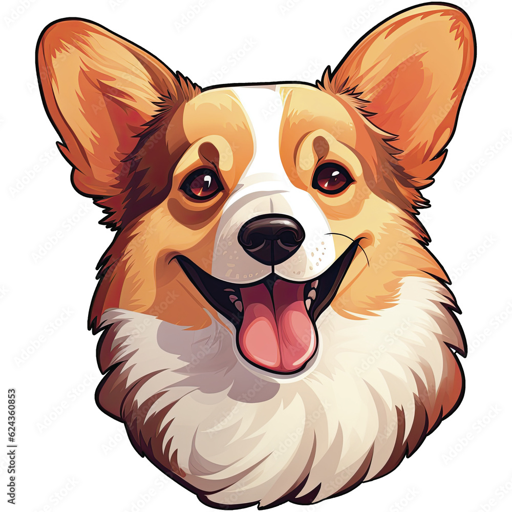 Face of a Pembroke Welsh Corgi, Cartoon, Generative AI Face of a Pembroke Welsh Corgi, Cartoon, Generative AI