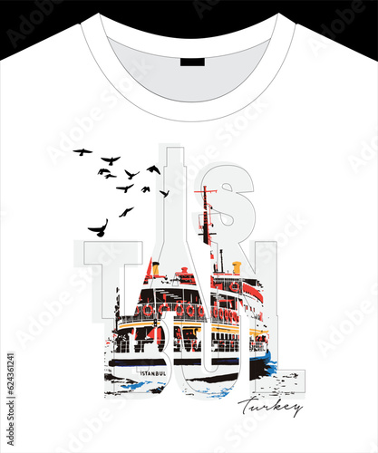 İstanbul in Turkey illustration graphic vector design for t shirt print, card or any design.