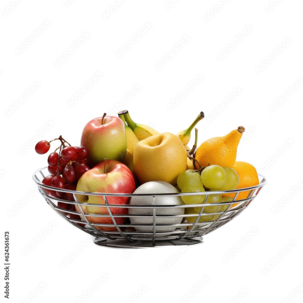 Metal Wire Fruit Basket isolated on transparent background. Generative AI Metal Wire Fruit Basket isolated on transparent background. Generative AI