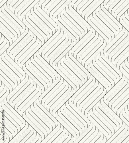 Vector seamless pattern. Line art geometric waves. Endless stylish texture. Ripple thin monochrome background. Linear weaved grid. Elegant interlaced swatch.	