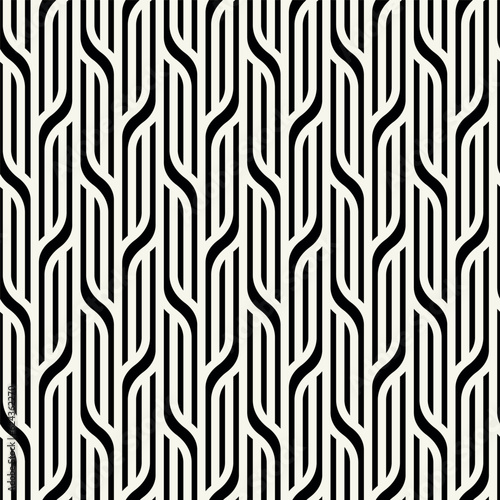 Vector seamless pattern with geometric waves. Endless stylish texture. Ripple monochrome background. Bold weaved grid. Modern interlaced swatch. 