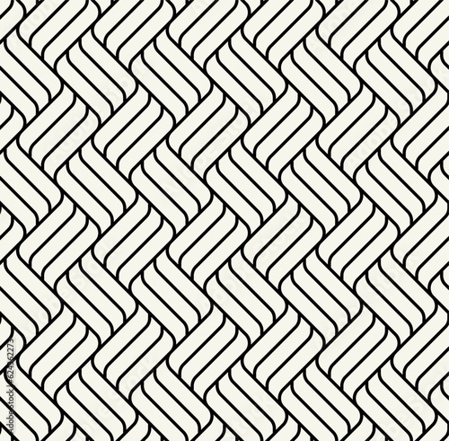 Vector seamless pattern. Black geometric waves. Endless stylish texture. Ripple monochrome background. Bold weaved grid. Modern interlaced swatch. 
