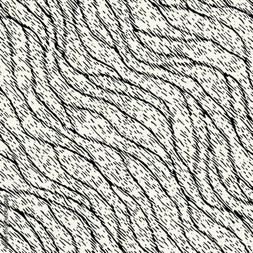 Vector seamless pattern. Abstract murble texture. Monochrome water surface. Creative background with hatched waves. Decorative rippled design. Can be used as swatch for illustrator.