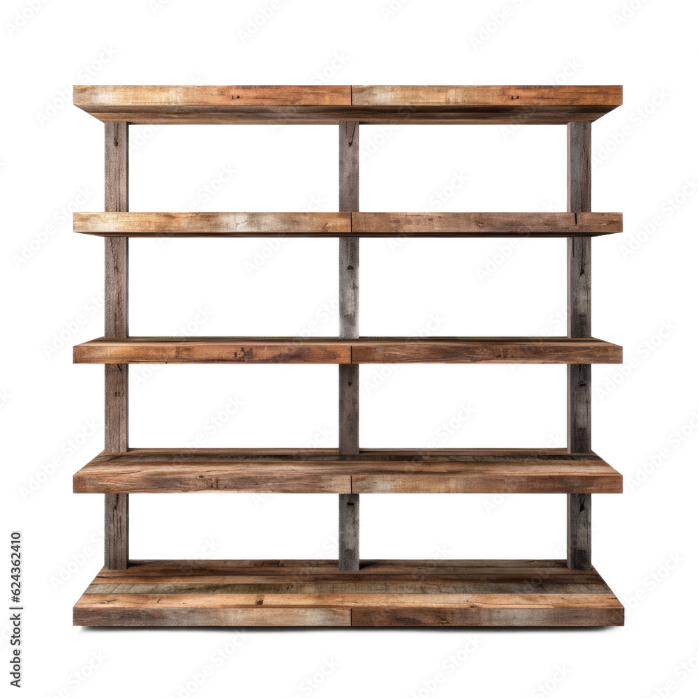 Reclaimed Wood Shelving Unit isolated on transparent background. Generative AI Reclaimed Wood Shelving Unit isolated on transparent background. Generative AI