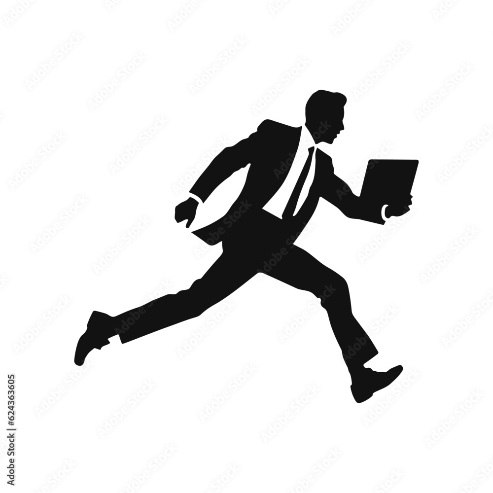 Businessman running, vector art, isolated on white background, vector illustration.