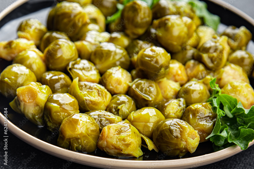 Brussels sprout canned food vegetable meal food snack on the table copy space food background rustic top view Brussels sprout canned food vegetable meal food snack on the table copy space food background rustic top view