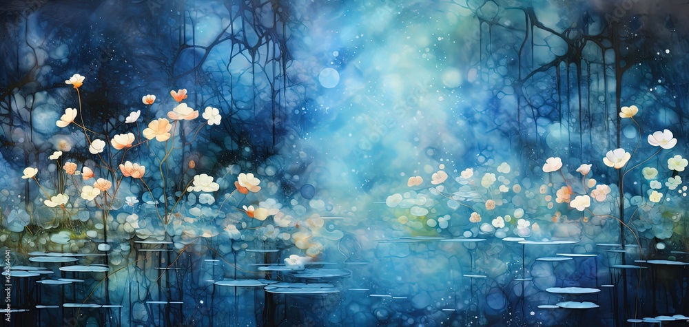 watercolor style illustration, lotus pond in misty dreamy atmosphere, Generative Ai watercolor style illustration, lotus pond in misty dreamy atmosphere, Generative Ai