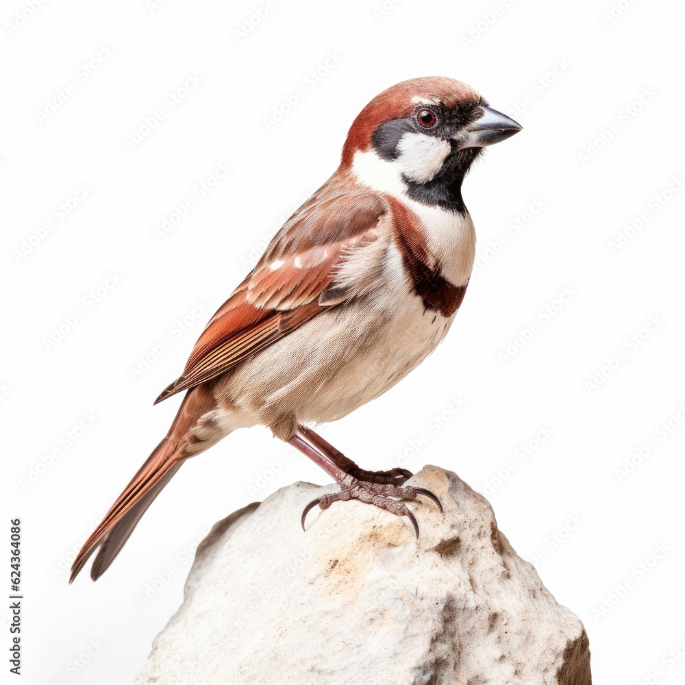 Fototapeta premium Eurasian tree sparrow bird isolated on white. Generative AI