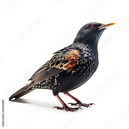 European starling bird isolated on white. Generative AI